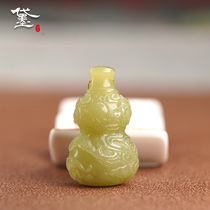 Dai Mo (jewelry) Hetian jade green white jade gourd pendant women Fu Lu double full jade drop yellow mouth Jade