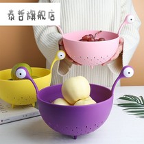 Little monster drain basket cute fruit plate creative living room snacks storage home kitchen fruit and vegetable washing water basket