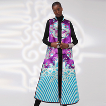  Cloud decoration totem original original womens horse clip 2021 ethnic style old embroidery group dragon sleeveless stand-up collar long vest