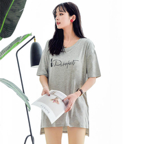 Summer Stamp Modale with chest cushion short sleeve loose with long and female wrap hip T-shirt free of bra to enlarge the code