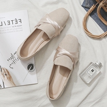 Autumn net red single shoes Doudou shoes womens 2021 hot style summer new square toe evening shoes all-match flat bottom fairy shoes