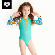 arena arena girls one-piece triangle long-sleeved sunscreen swimsuit cute print comfortable Childrens swimsuit
