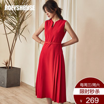 Luo Yi elegant big swing red dress female summer dress new temperament V-neck slim-fitting lady sleeveless dress 7332