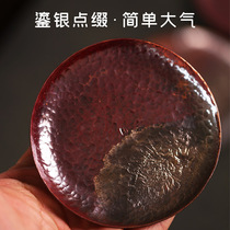 Handmade hammer eye pattern gilded silver copper coaster pot bearing Japanese retro anti-hot tea tray cup holder tea mat tea ceremony accessories