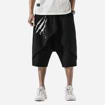 Zuo Du large mens summer linen pants increase casual loose linen cotton five-point pants Chinese style shorts men