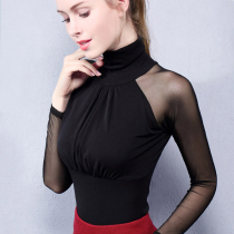 Latin mesh top Slim-fit national standard dance modern dance suit Womens long-sleeved ballroom dance base shirt new practice suit