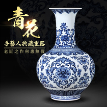 Jingdezhen ceramic antique hand-painted blue and white porcelain large vase ornaments flower arrangement New Chinese living room decoration craft gifts