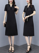Fashion mother dress 2021 modified cheongsam dress female summer thin cover meat black print temperament Medium-length dress
