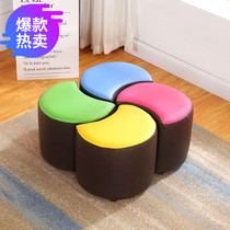 High quality creative leather shoe stool simple small stool home living room sofa stool fashion round stool small bench solid wood