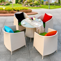 Outdoor wicker chair five-piece balcony casual white rattan furniture bar courtyard plastic rattan table and chair combination back chair