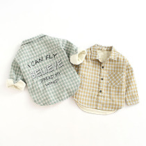 Male baby plus velvet shirt 0-5 years old boy autumn thick base shirt child thin velvet cardigan baby coat