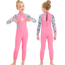  Girls  swimsuit Long-sleeved one-piece warm and thick winter swimsuit Middle and large childrens sunscreen wetsuit cold one-piece swimsuit