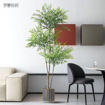 Roman Mom Nordic Indoor Large Emulation Plant Nantian Bamboo Floor Potted Parlor Living Room Genguan Green Plant Decoration