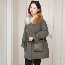 zqqz fox fur fur fur hair collar White Duck Down Jacket Women fashion slim long coat 2109