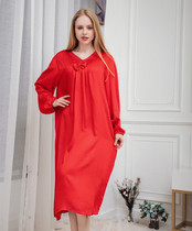 2019 New Spring Autumn women long sleeve cotton satin luxury Princess loose nightgown home clothes