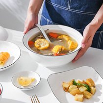 Jingdezhen with lid round ceramic soup pot pot soup pot bowl set creative large household bowl soup bowl