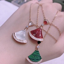 S925 sterling silver fan necklace female rose gold small skirt fan-shaped choker Red chalcedony White Fritillaria black agate