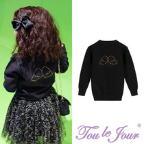 Toullejour Girl Clothing Shiny Angel Wings Bronzing Combed Cotton Round Collar Warm Sweater Knitted Hooded Sweatshirt