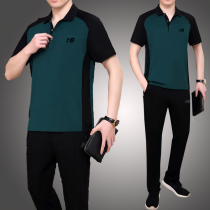 Middle-aged and elderly sports suit mens summer clothing 2021 fathers clothing brand short sleeve T-shirt mens two-piece middle-aged