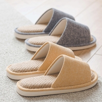 Japanese linen slippers female male couple autumn and winter home household cotton and linen bottom thick bottom indoor non-slip soft bottom four seasons