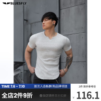 BLUESFLY Tide Card Fitness T-shirt Men High Play Casual Sports Short Sleeve Blouses Iron Training Clothing Tight Fit Clothing