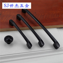 566 Shijie hardware American black aluminum alloy material sand black European door handle lengthened shoe cabinet handle popularity