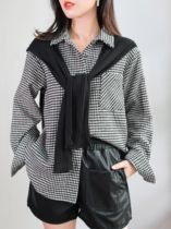 Seven quantity one cut black little houndstooth shirt coat long sleeve coat women spring fashionable wear 566