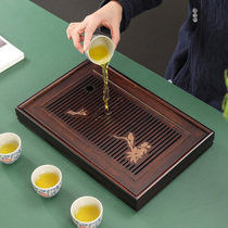 Pure Bamboo Tea Tray Chinese High-end Refined Water Storage Style Home Living Room Tea Tea Tray Tea Tray Drain Pan Hu Peach Wood Color
