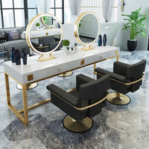 Net red barber shop mirror lamp beauty hairdresser special marble hot tables and cosmetic mirror