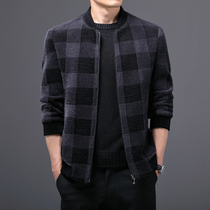 Spring and Autumn Plaid Jacket Mens Chenille Jacket Korean version of the trend Joker slim and thick woolen casual top