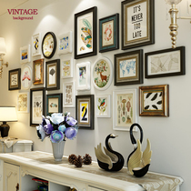 Solid wood photo wall decorative photo frame Modern simple American living room wall hanging European large combination painting free hole hanging wall