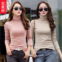 2 pieces of 59 yuan) high collar base shirt female 2021 autumn and winter thick cotton long sleeve T-shirt female slim top tide