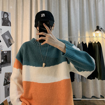Japanese autumn and winter ins color loose round neck sweater Korean trend couple lazy wind knitted sweater men
