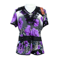 Deficit in Qingkang mother-in-law short sleeve T-shirt Fancy Dress Summer Middle Aged body Fashion Thin Mother T Blood Short V Collar