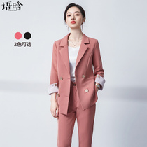 Pink suit suit womens 2021 autumn new temperament broadcast art test clothing formal business suit suit jacket