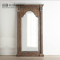 JSM American country oak carved dress mirror French retro old solid wood art personality fitting mirror