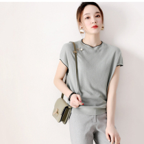 Japanese womens gentle and delicate Tencel small loose knitwear womens spring thin coat pullover short sleeve base shirt