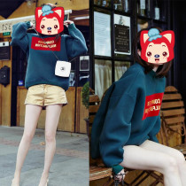  Hong Kong trendy brand 2021 autumn and winter new womens clothing star with the same velvet thickened loose pullover loose sweater top