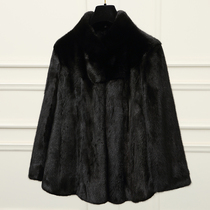 2021 new pure whole mink leather big coat woman short style collar 70% water cuff mink fur straw jacket upright collar black