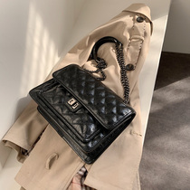 Flagship leather large-capacity bag women's 2021 new tide Joker diamond chain bag shoulder slung black bag