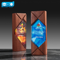  Wooden crystal trophy custom creative enterprise outstanding employee award souvenir lettering honor medal custom