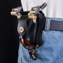  Slingshot steel ball one-piece Baotou layer cowhide handmade outdoor sports fanny pack belt back clip automatic ejection