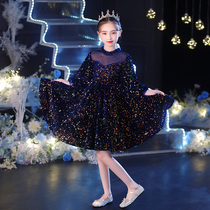 Girls dress high-end flower girl host childrens piano performance clothes girl puffy gauze birthday princess dress winter