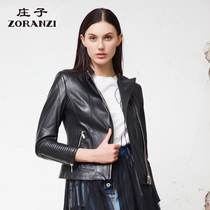  ZORANZI Zhuangzi short leather womens slim small jacket spring and autumn new sheepskin leather motorcycle jacket
