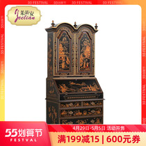Eurostyle style extravagant retro birch wood carded eagles reworked art hand-painted black gold decorated cabinet