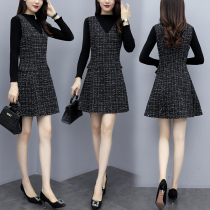 2022 autumn and winter new small fragrant wind braces skirt suit vest skirt two sets of small sub matching with high dress