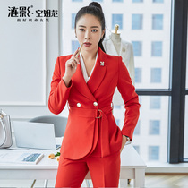 Clearance 6 fold red high-end suit suit women spring fashion temperament professional wear host suit