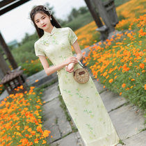 Cheongsam 2021 new female summer green young elegant retro high-end long Republic of China improved dress