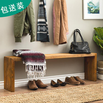 Solid wood shoe stool full solid wood door bench wearing shoes stool pine long bench log locker room clothing store Wood