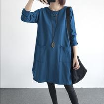 Pure cotton mid-length long-sleeved T-shirt women 2019 autumn new Korean version loose casual bottoming shirt womens large size top